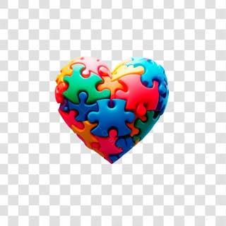 Composição 3d de um coração em formato de quebra cabeça, colorido, suspenso no ar, em fundo cinza no tema autismo ver.1
