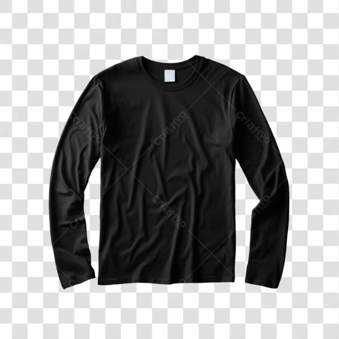 Mockup Camiseta Manga Longa Preta PNG com fundo transparente