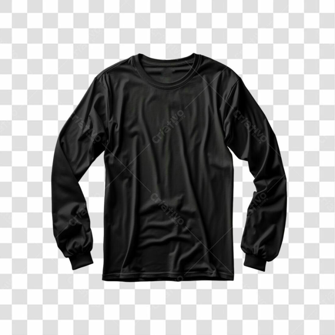 Mockup Camiseta Manga Longa Preta PNG com fundo transparente