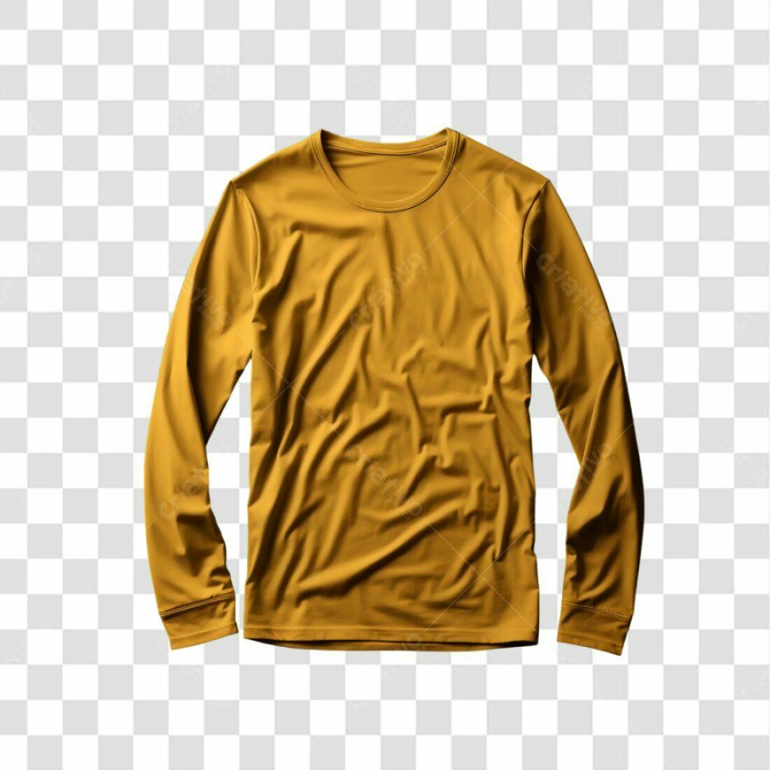 Mockup Camiseta Manga Longa Mostarda PNG com fundo transparente