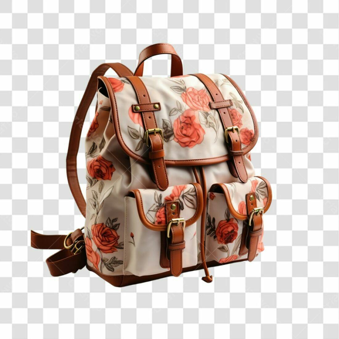 Mochila estampa floral PNG com fundo transparente