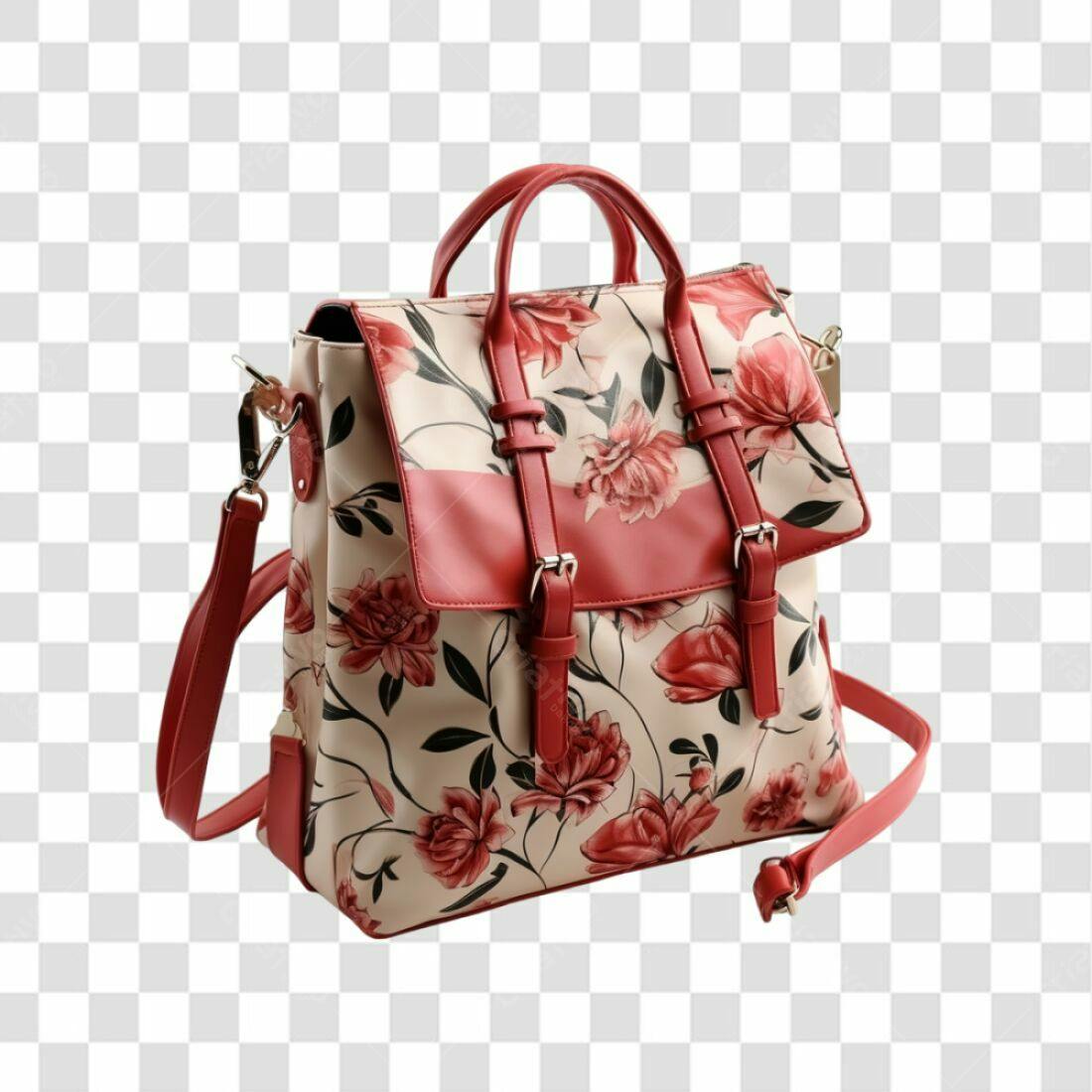 Icone Bolsa Floral Vermelha e Bege PNG com fundo transparente