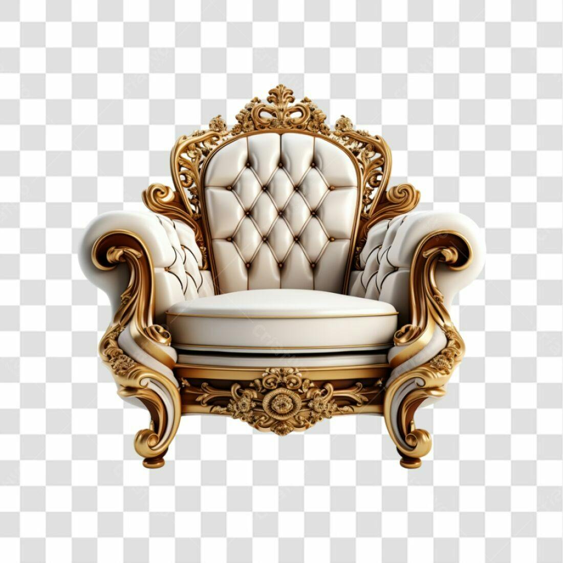 Icone Poltrona Real Ouro e Creme PNG com fundo transparente
