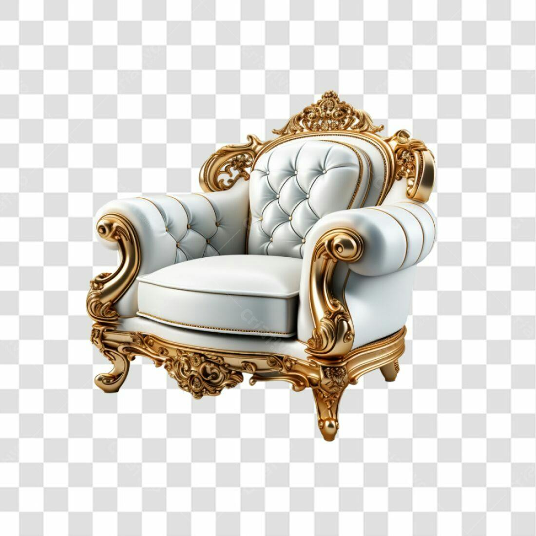 Icone Poltrona Luxo Dourado e Branco PNG com fundo transparente