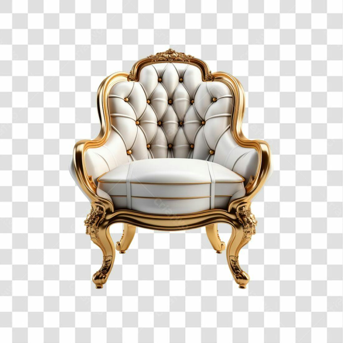 Icone Poltrona Luxo Dourada e Branca PNG com fundo transparente