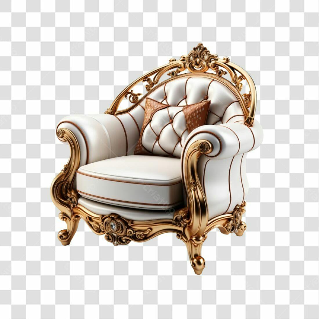 Icone Poltrona Luxo Dourada e Branca PNG com fundo transparente