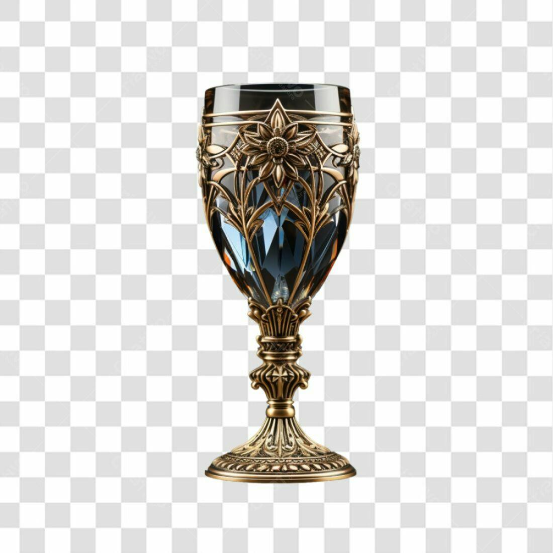 Icone Taça Luxo Azul e Dourado PNG com fundo transparente