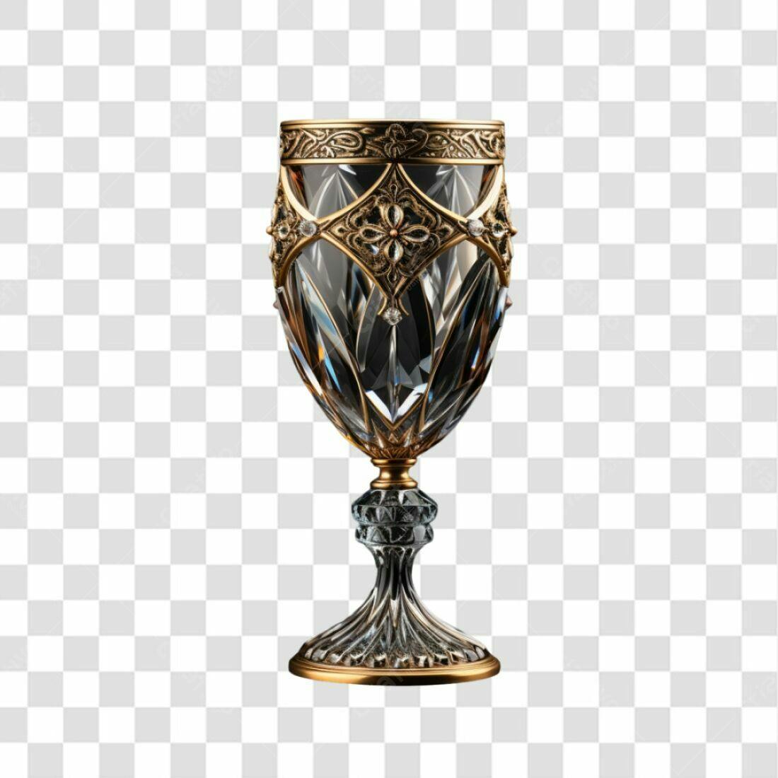 Icone Taça Luxo Dourado e Cristal PNG com fundo transparente