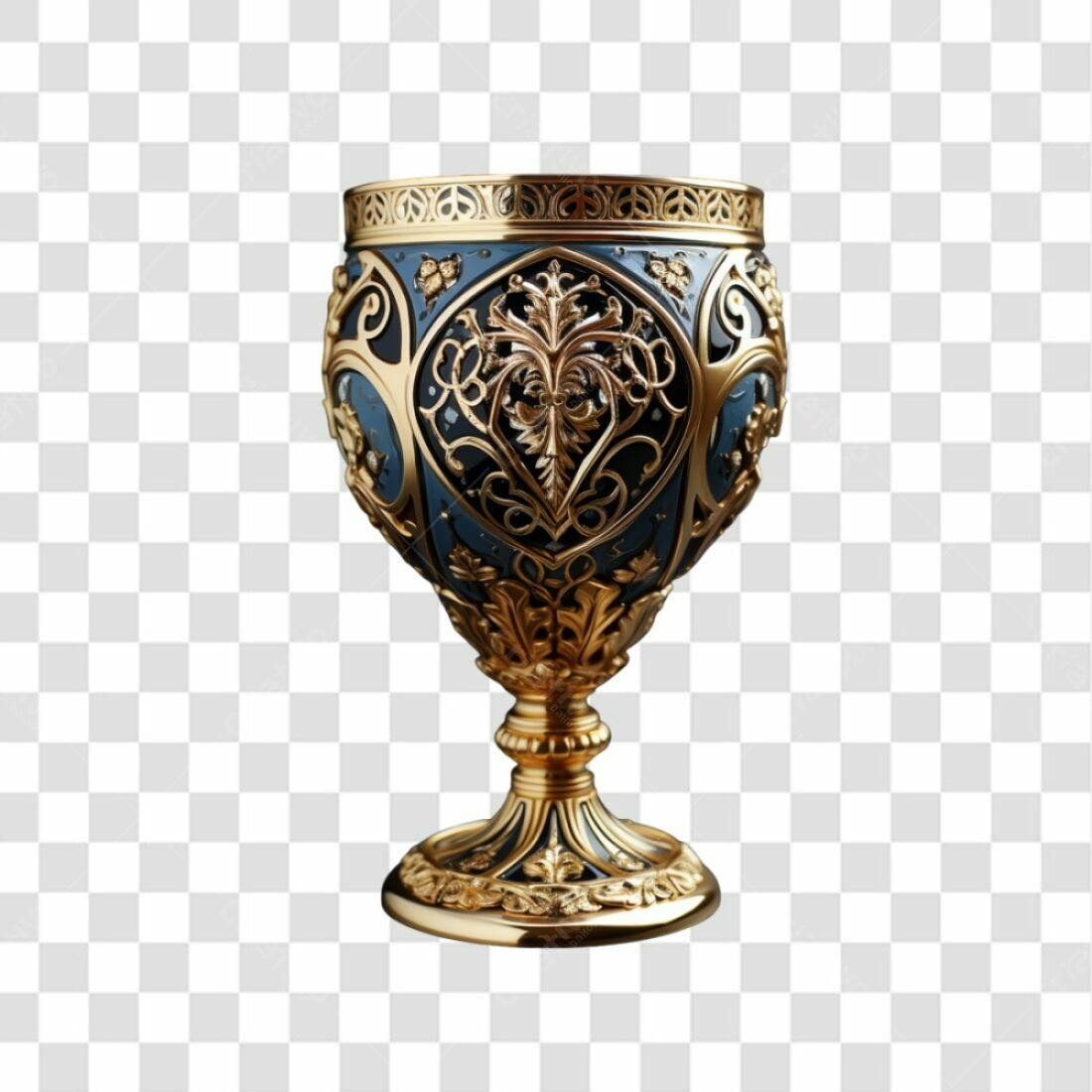 Icone Cálice Dourado Azul PNG com fundo transparente