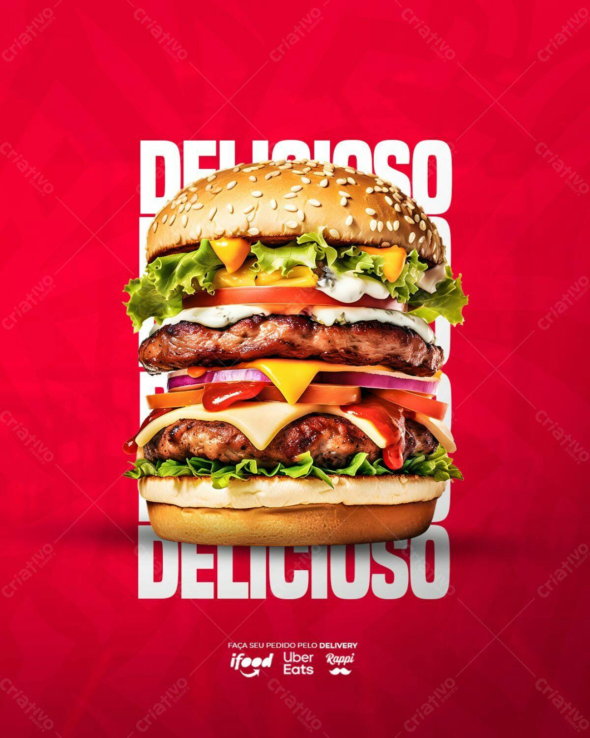 Flyer para Lanchonete com Hambúrguer Duplo PSD Editável