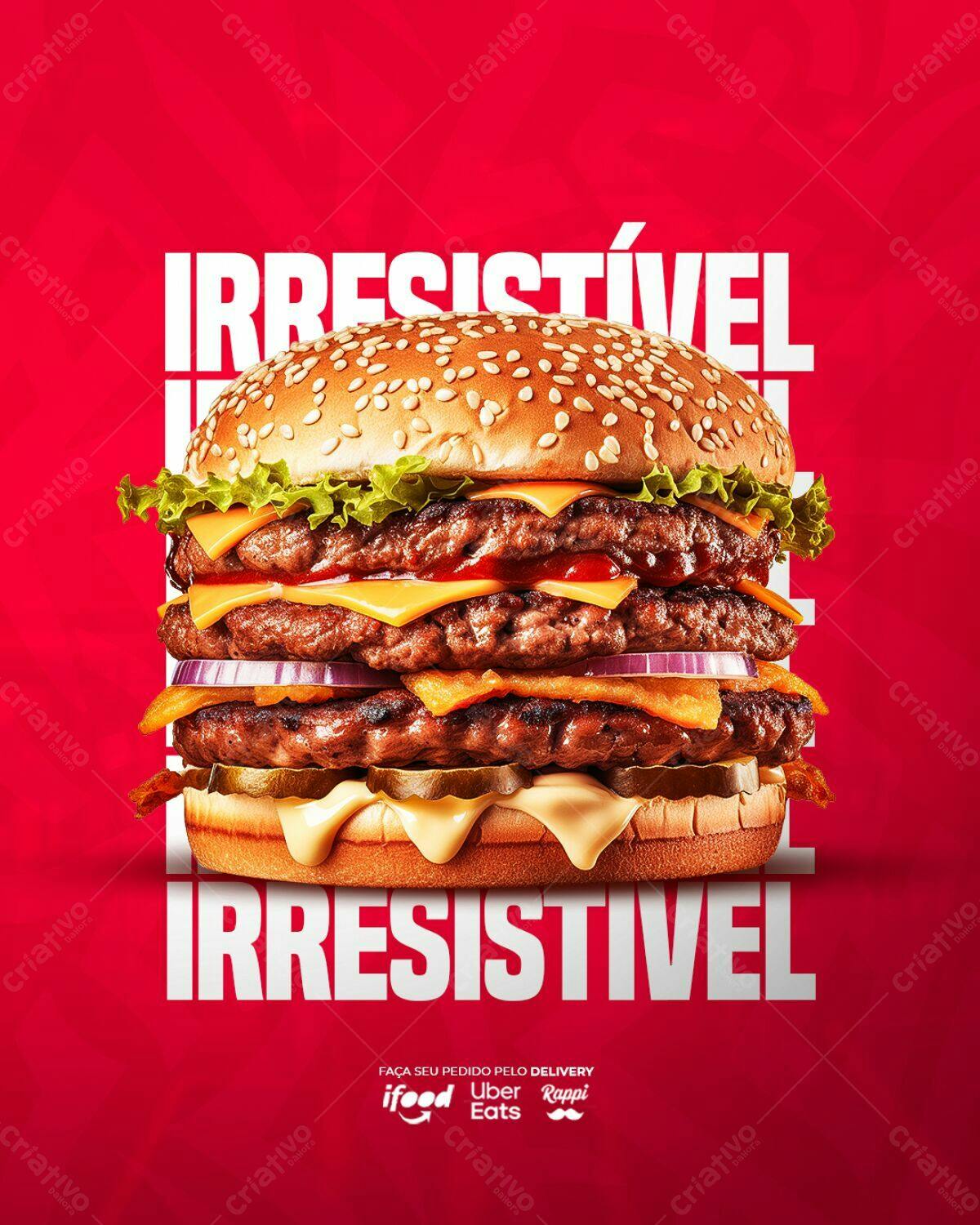 Flyer para Lançamento de Hambúrguer Irresistível PSD Editável