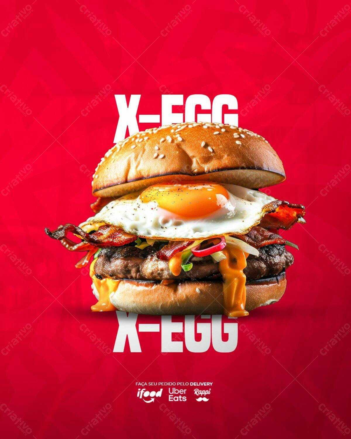 Flyer para Lançamento de Hambúrguer X-Egg PSD Editável