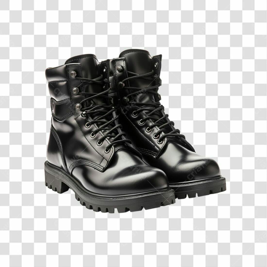 Icone Botas Pretas Couro PNG com fundo transparente