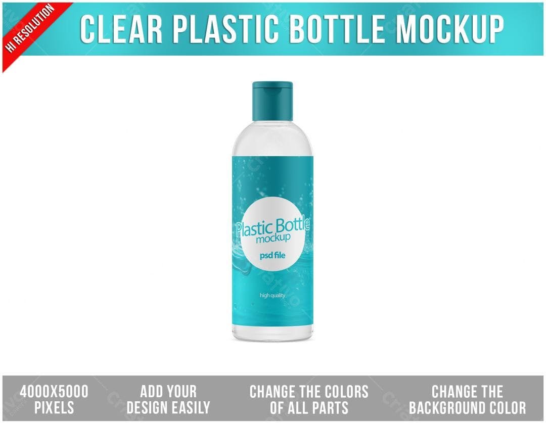 Mockup Garrafa Plástica Transparente PSD Editável