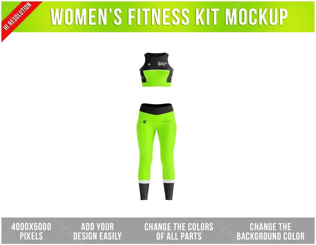Mockup Kit Fitness Feminino Verde Limão PSD Editável