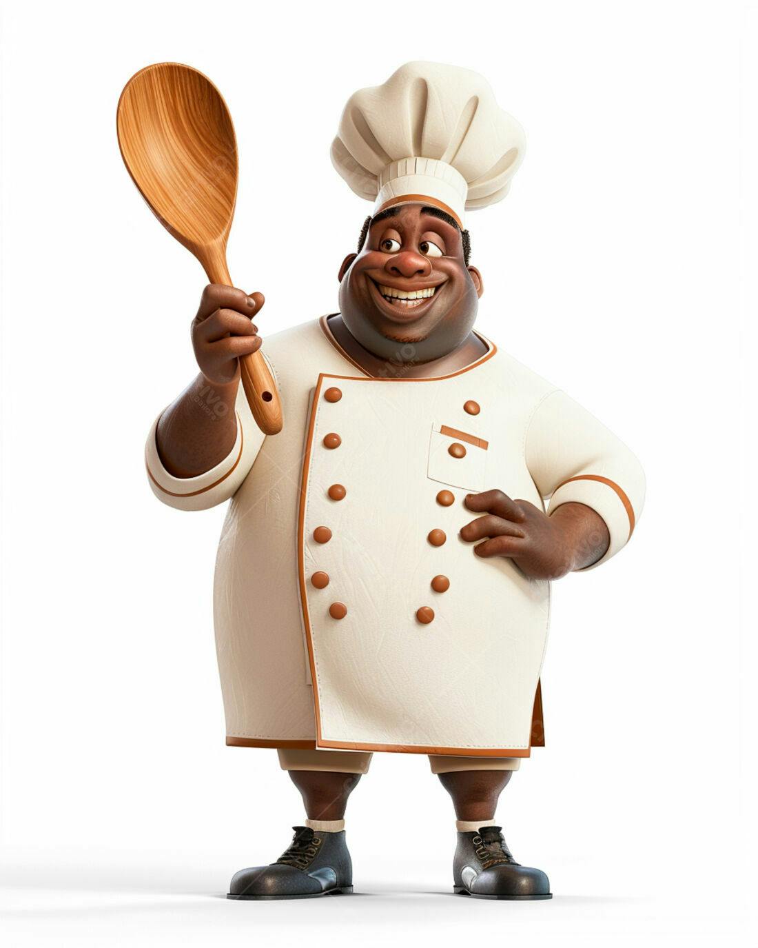 Chef negro sorridente com colher de pau