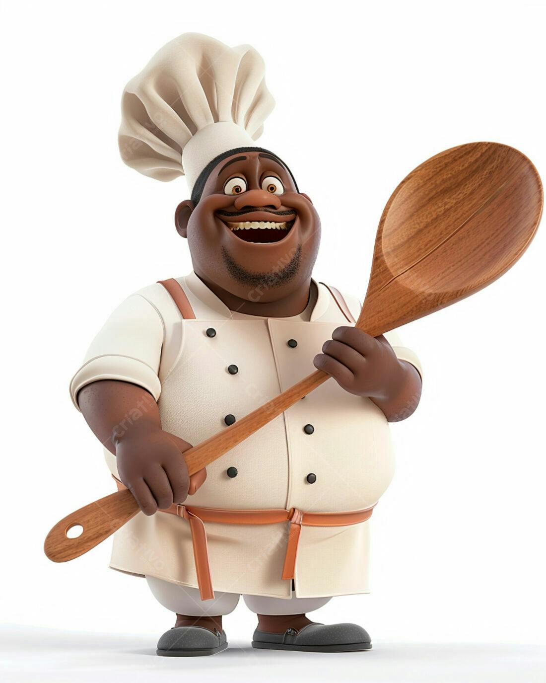 Chef negro alegre com colher de pau