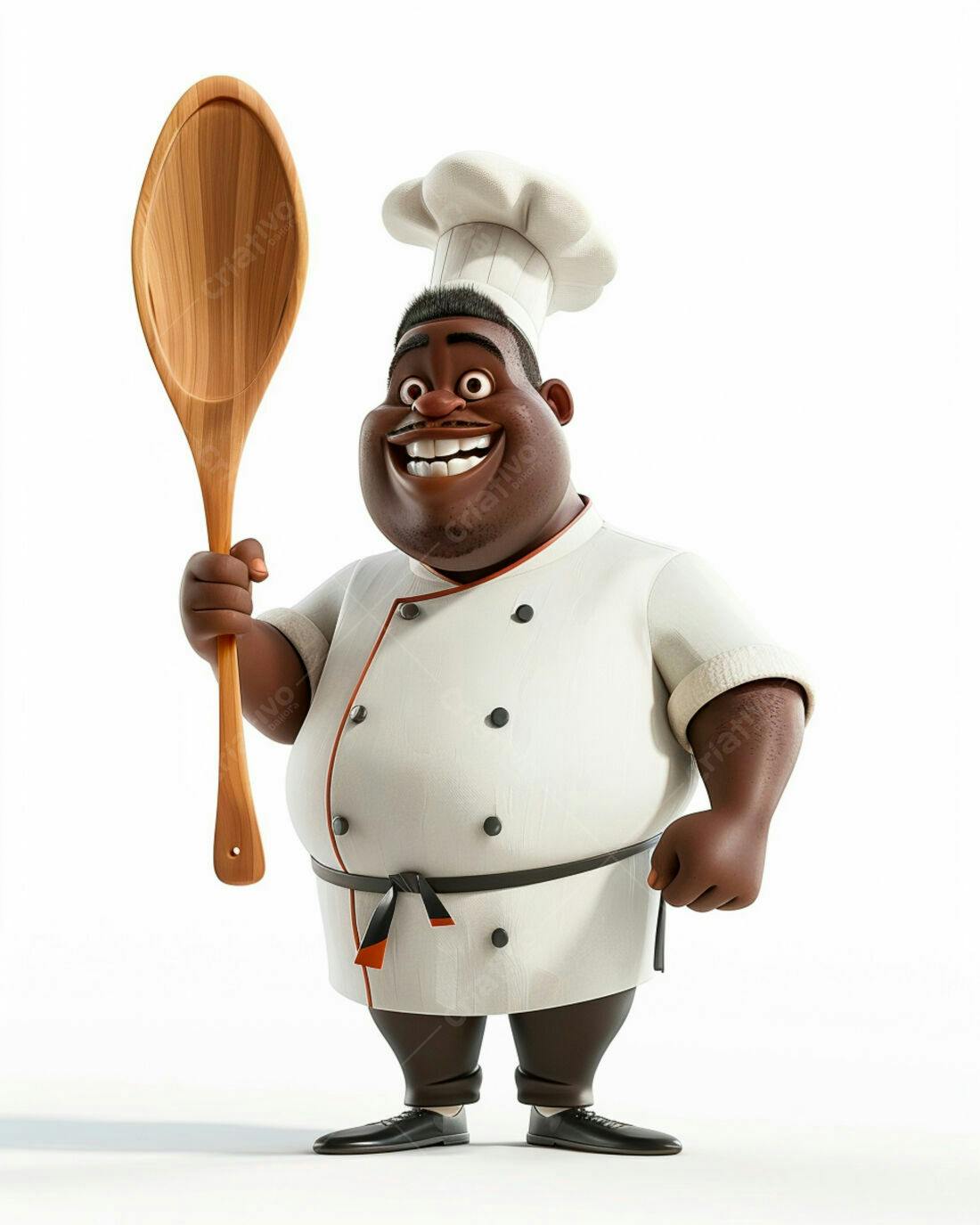 Chef negro sorridente com colher de pau