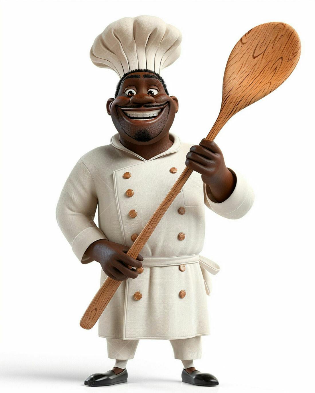 Chef negro sorridente com colher de pau
