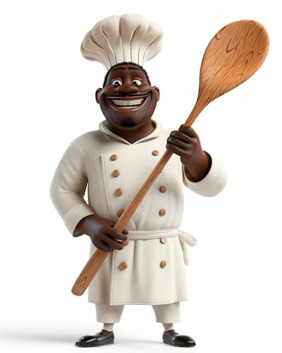 Cartoon De Homem Negro Chef De Cozinha 3D 7
