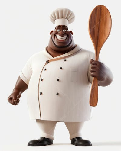 Cartoon De Homem Negro Chef De Cozinha 3D 8