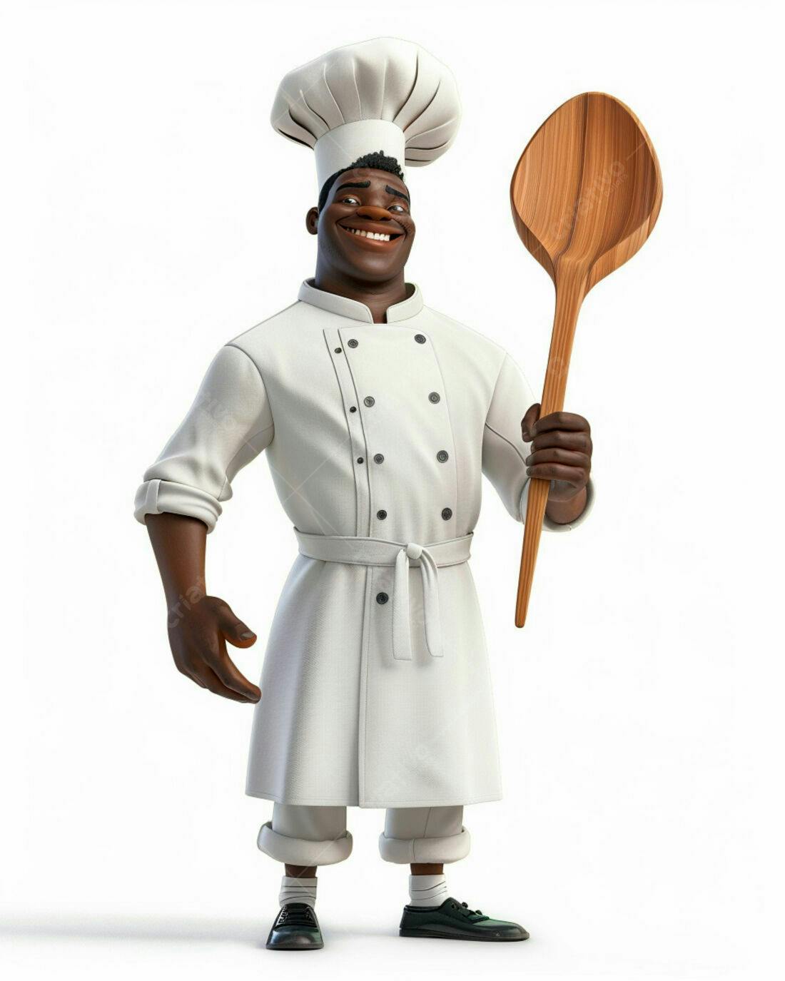 Chef negro sorridente com colher de pau