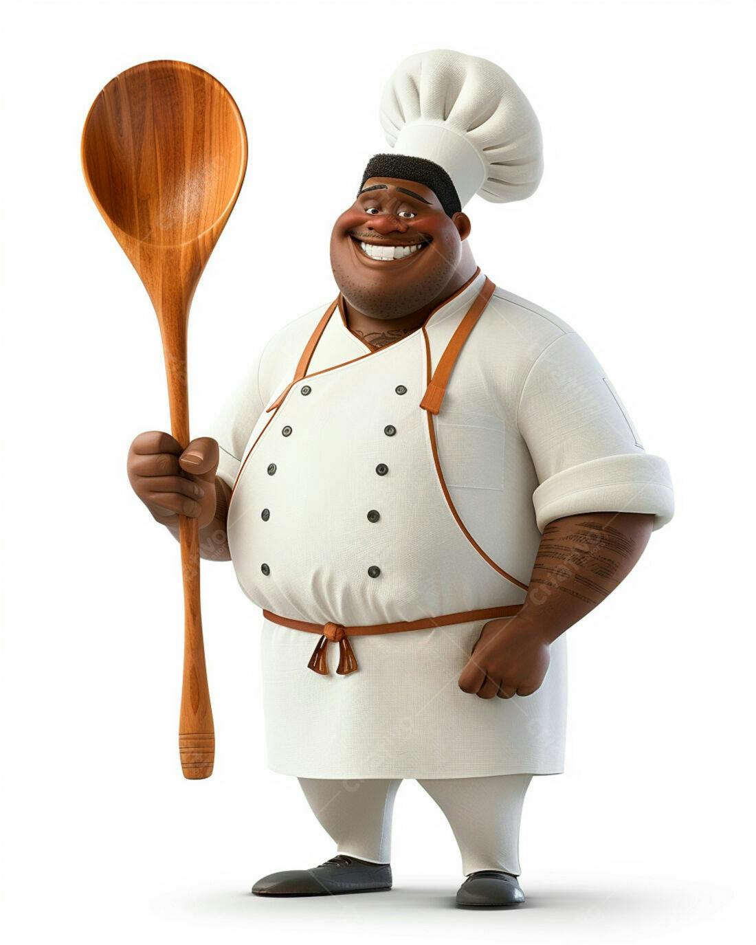 Chef negro sorridente com colher de pau