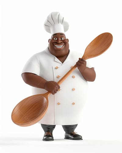 Cartoon De Homem Negro Chef De Cozinha 3D 11