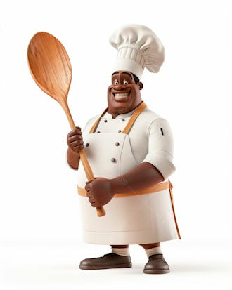 Cartoon de homem negro chef de cozinha 3d 12