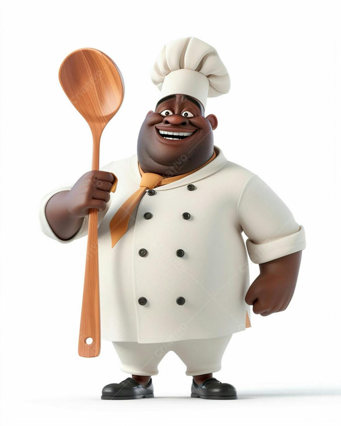 Chef negro sorridente com colher de pau