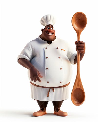Cartoon De Homem Negro Chef De Cozinha 3D 15