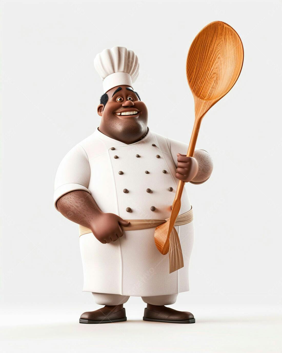 Chef negro sorridente com colher de pau