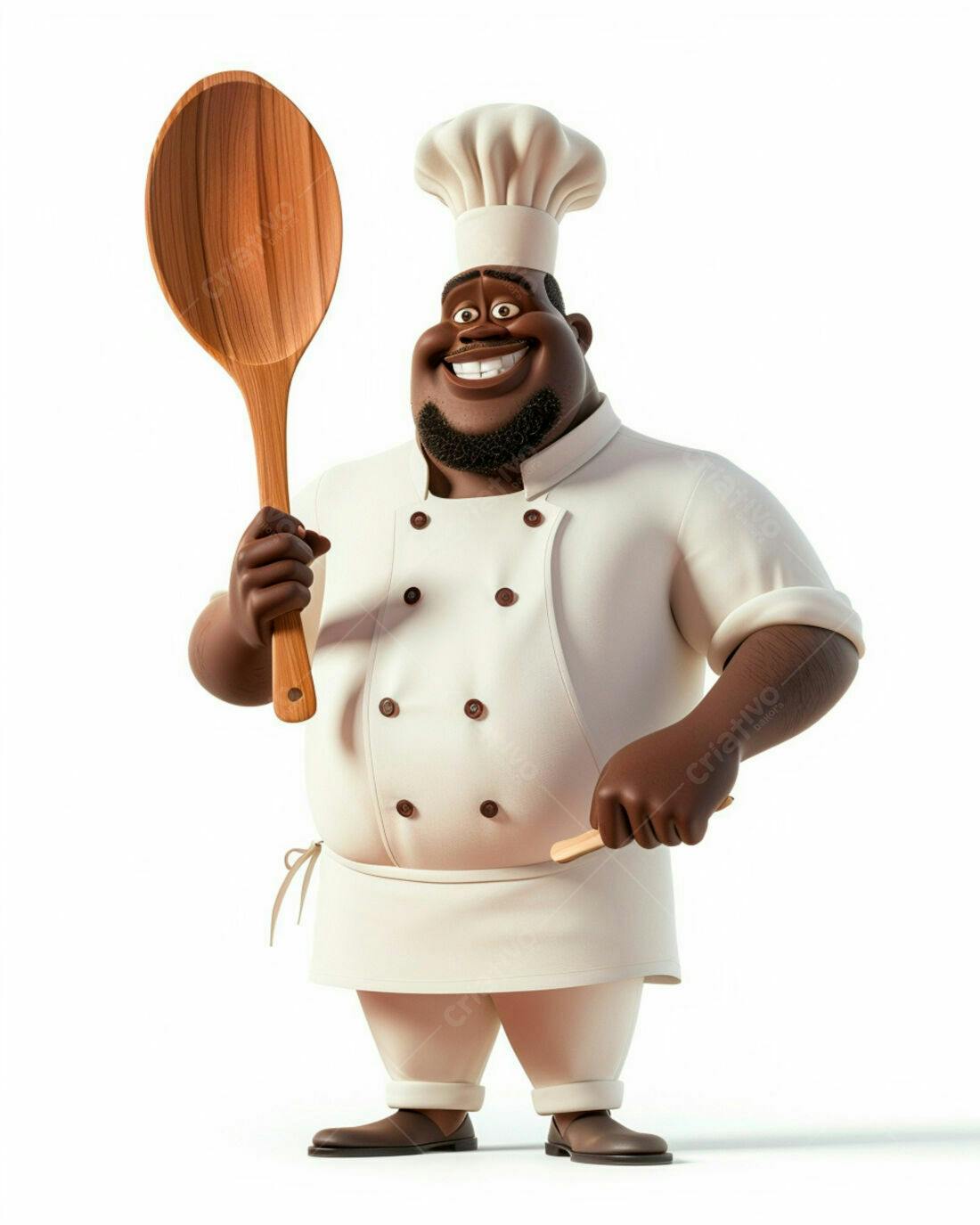 Chef negro sorridente com colher de pau