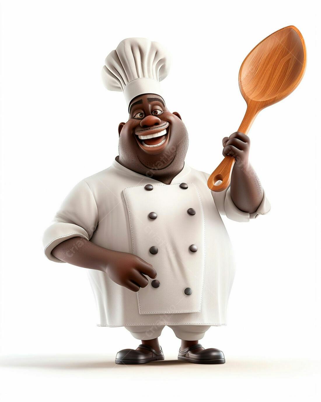 Chef negro alegre com colher de pau