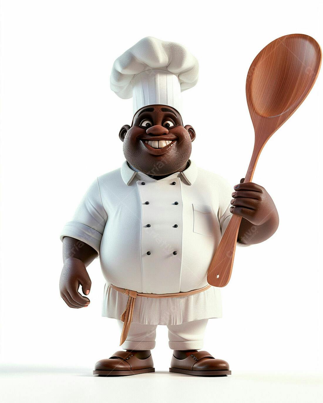 Chef negro sorridente com colher de pau