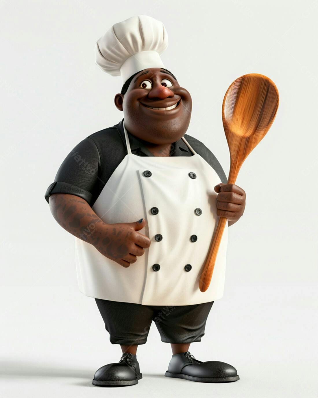 Chef negro sorridente com colher de pau