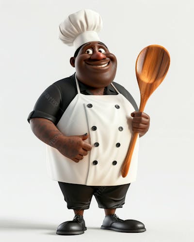Cartoon De Homem Negro Chef De Cozinha 3D 20