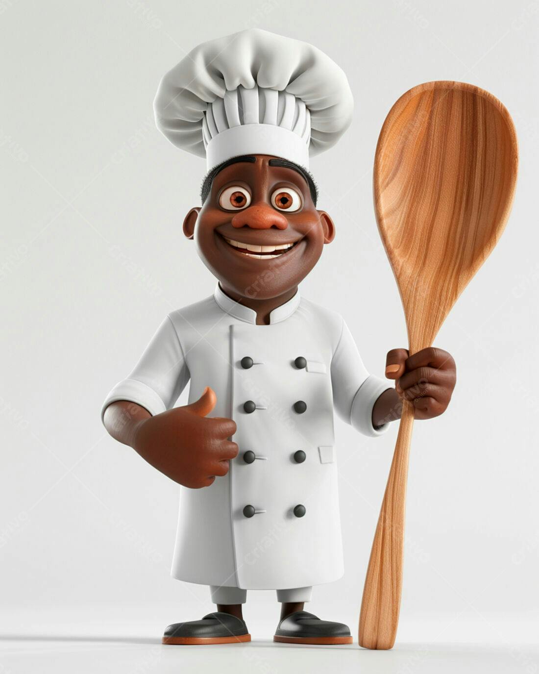 Chef negro sorridente com colher de pau