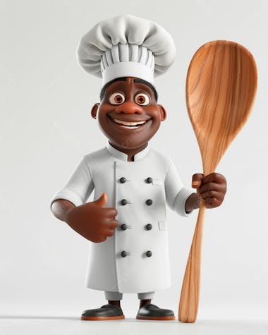 Cartoon de homem negro chef de cozinha 3d 21