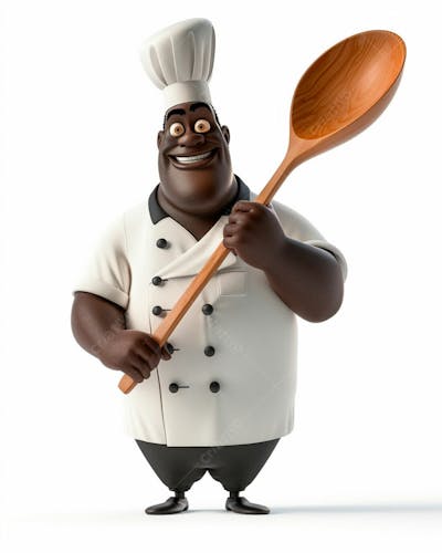 Cartoon De Homem Negro Chef De Cozinha 3D 22