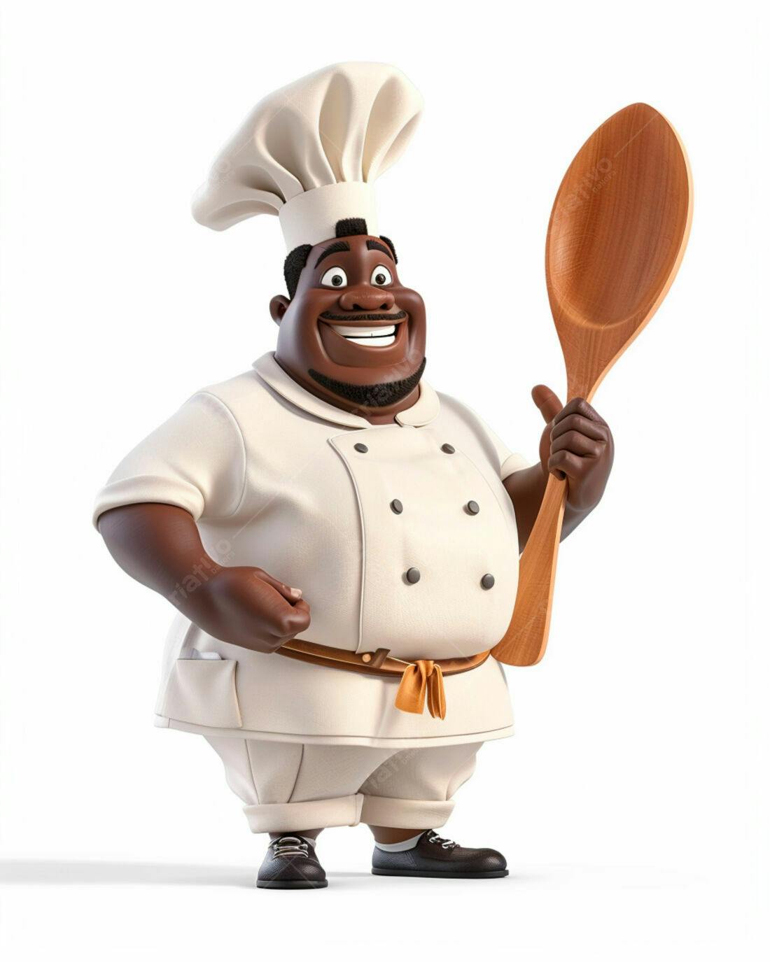 Chef afro-americano sorridente com colher de pau