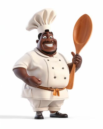 Cartoon de homem negro chef de cozinha 3d 23