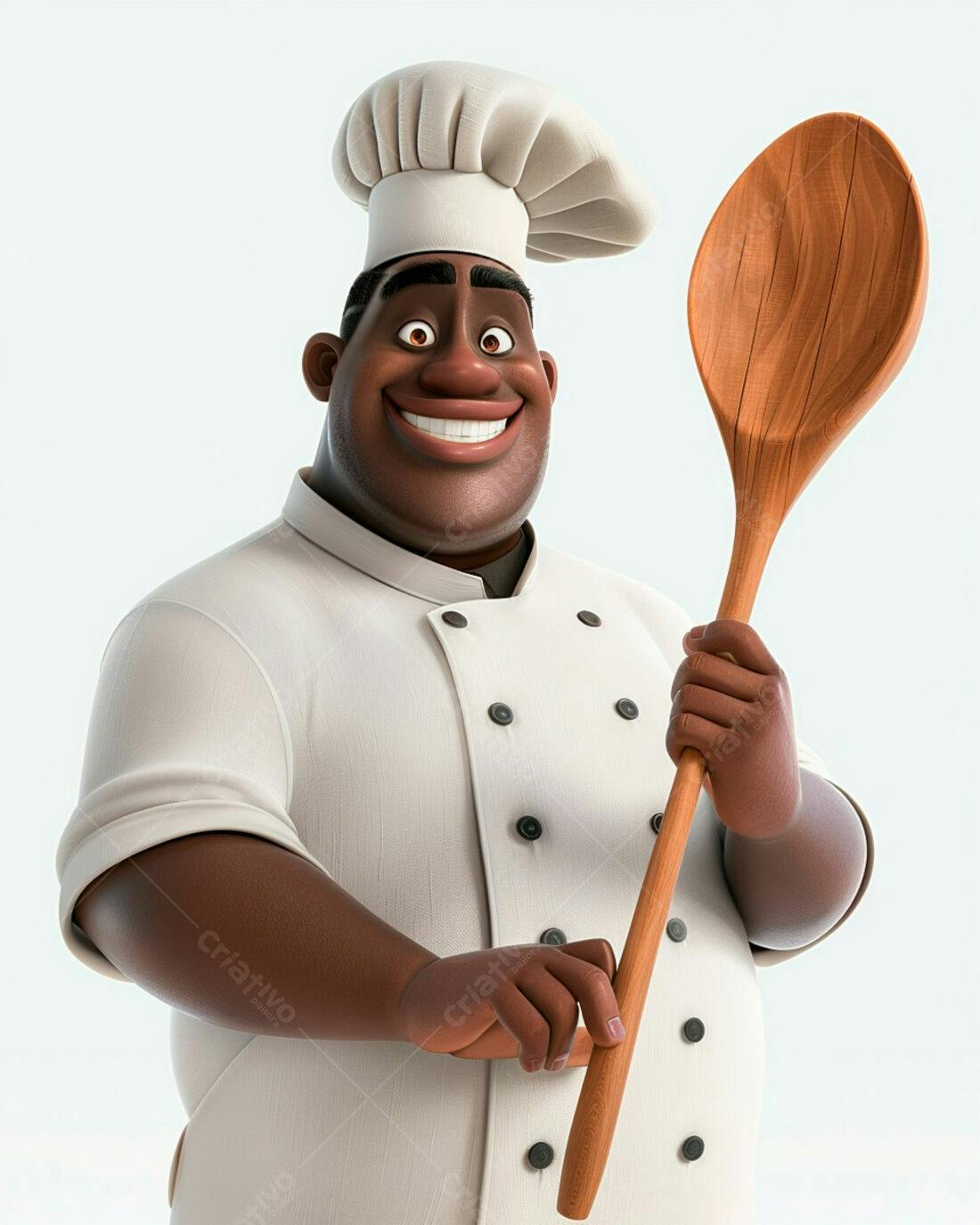 Chef negro sorridente com colher de pau