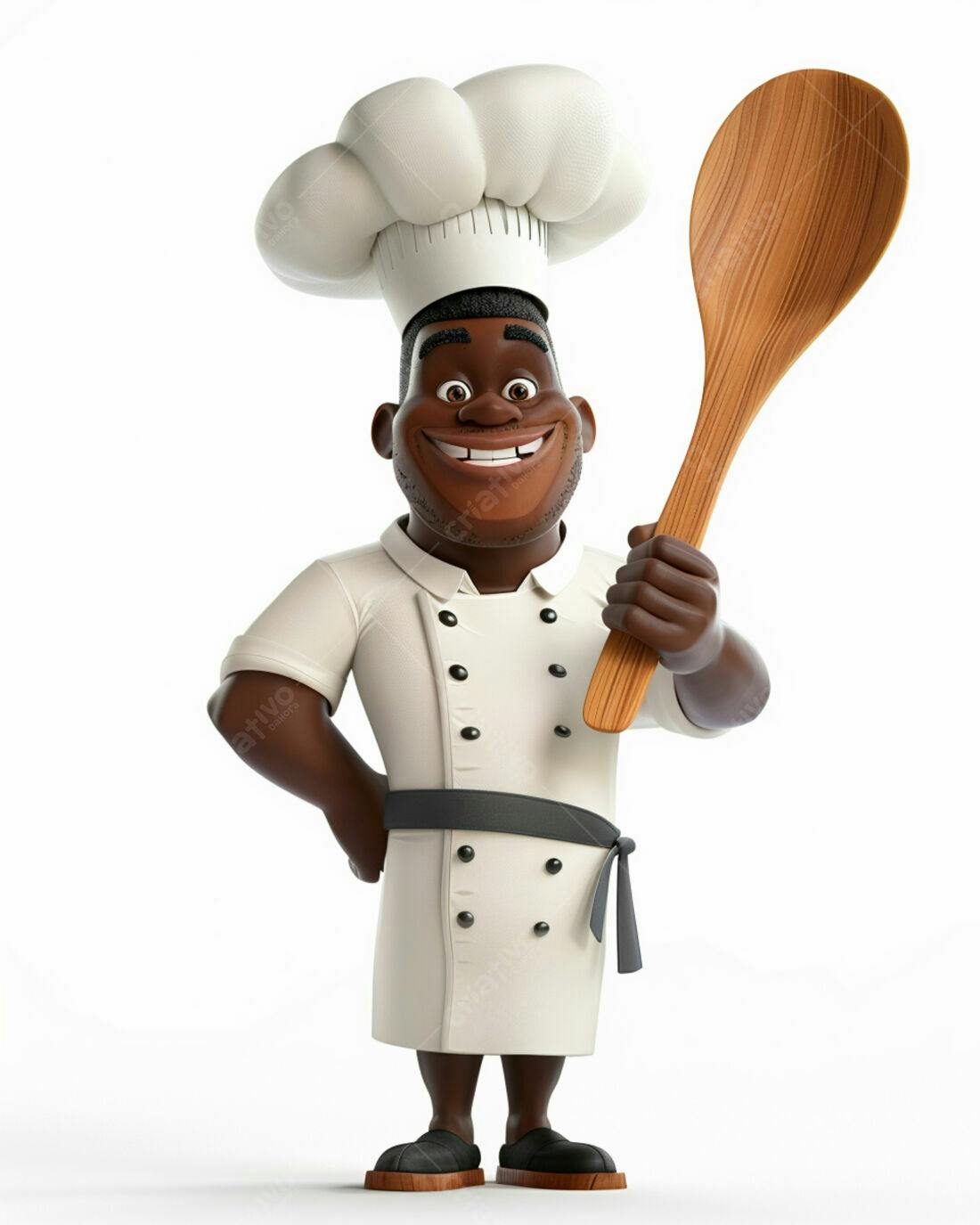 Chef negro sorridente com colher de pau