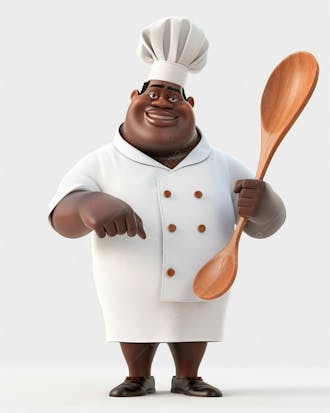 Cartoon de homem negro chef de cozinha 3d 26