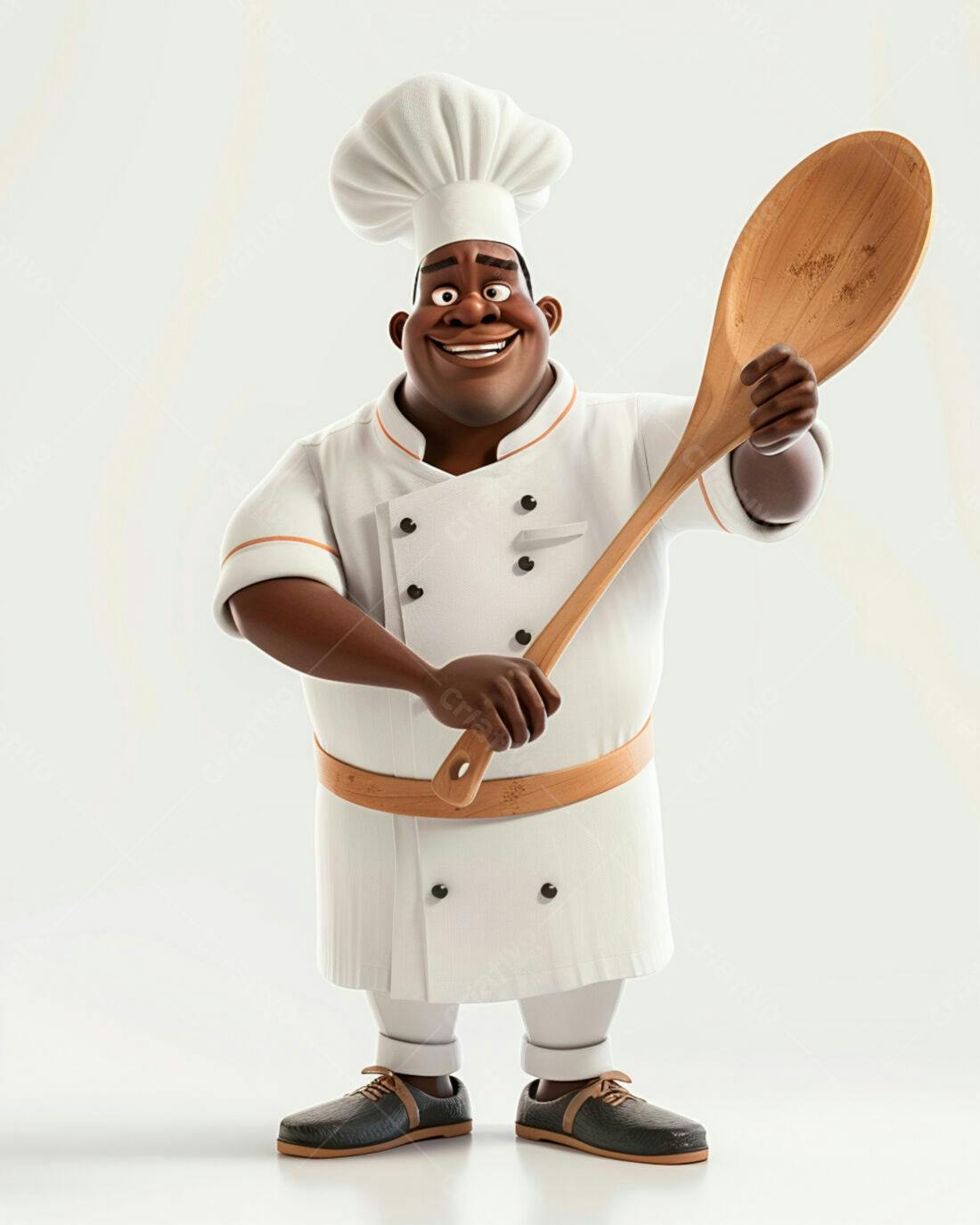 Chef negro sorridente com colher de pau