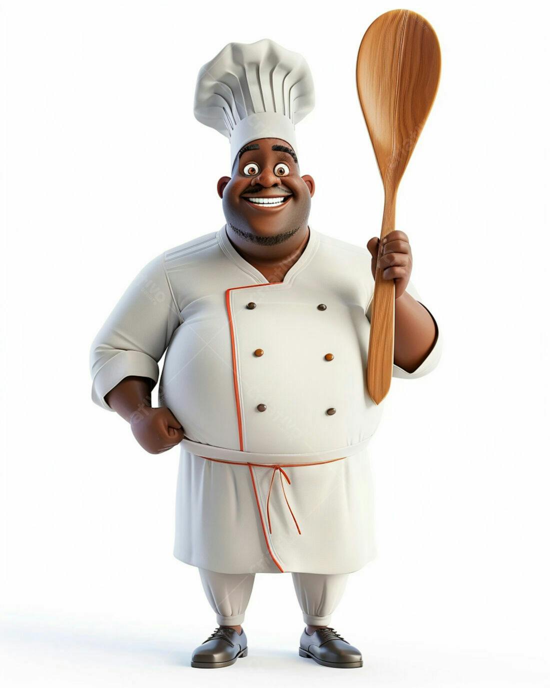 Chef negro sorridente com colher de pau
