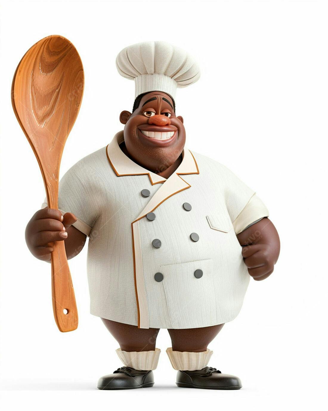 Chef negro sorridente com colher de pau