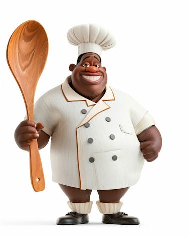 Cartoon de homem negro chef de cozinha 3d 30