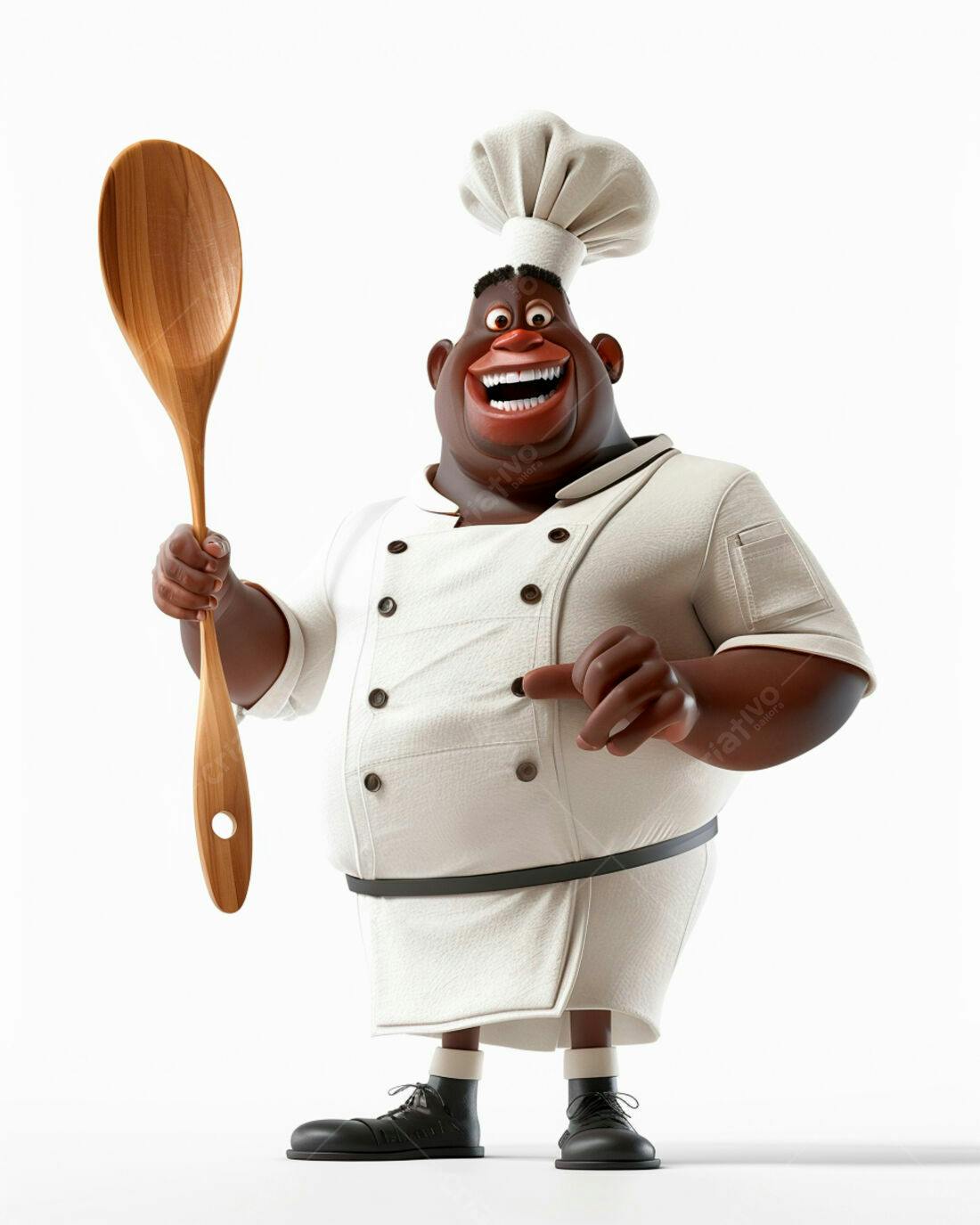 Chef negro sorridente com colher de pau